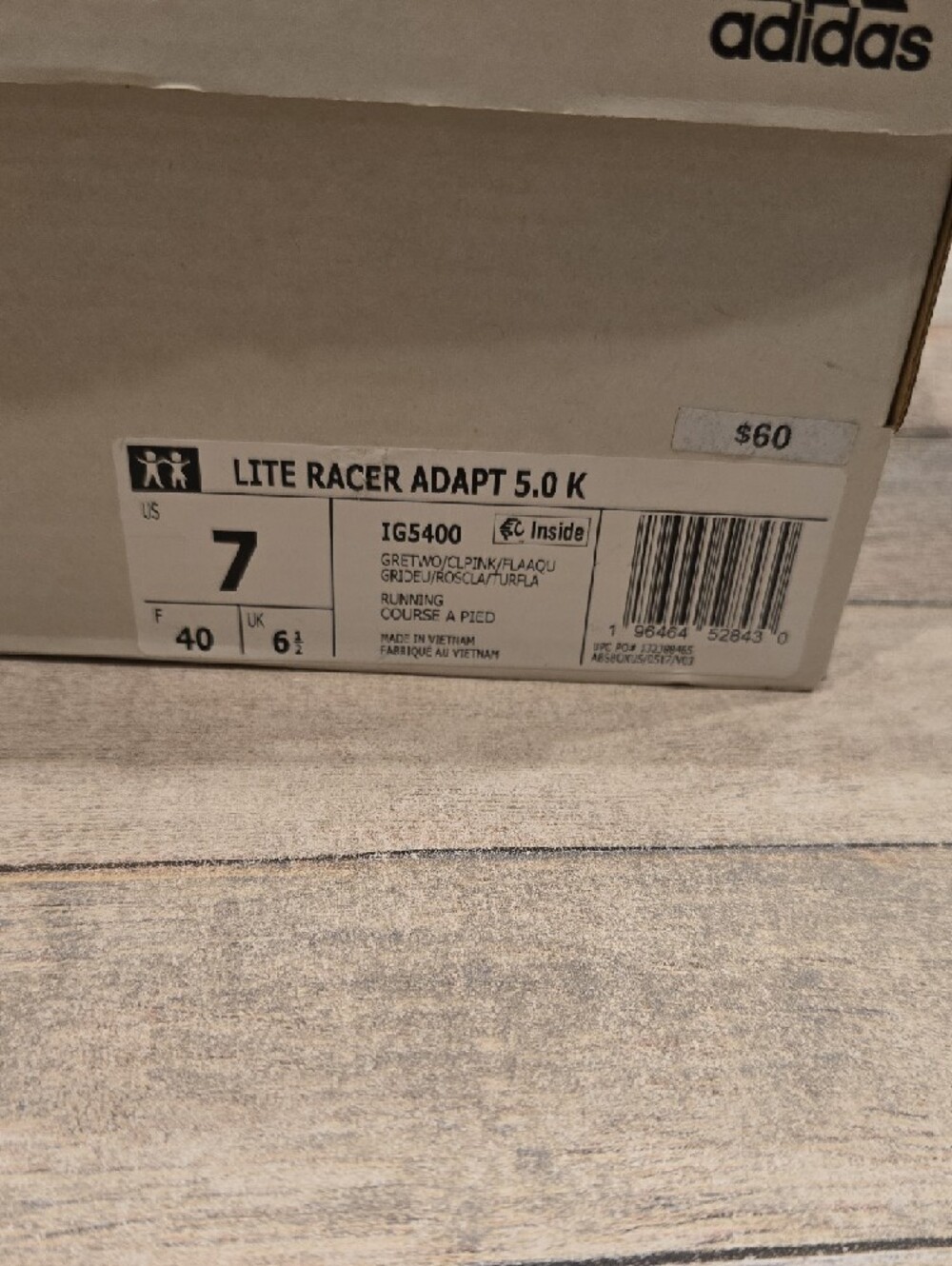 adidas Kids Lite Racer Adapt 5.0k Sneakers Size 7 New - Picture 5 of 6